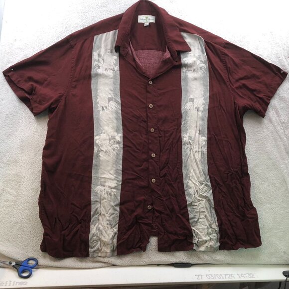 Island Shores Mens Hawaiian Shirt Sz 3XL Palm Print Burgundy Short Sleeve Casual - Picture 11 of 12